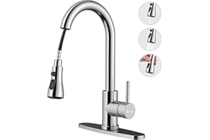 Hauwute Kitchen Faucet with Pull Down Sprayer, Faucet for Kitchen Sink, 3-Function Single Handle Brushed Nickel Kitchen Faucet for Farmhouse & RV
