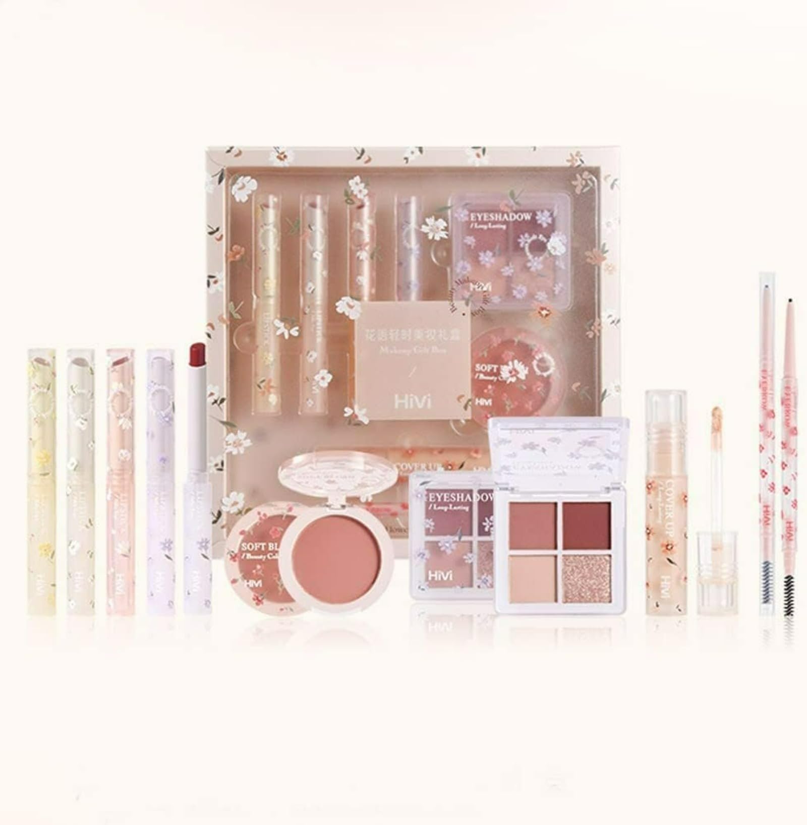 She loves Full Beauty Makeup, 8 Piece Set, 4 Cosmetic Lipsticks, 2 Eyebrow Pencils, 1 Concealer, 1 Blush and 1 Eyeshadow Palette, Long Lasting, Makeup Set, Beginners, Popular Cosmetics Set, Halloween,