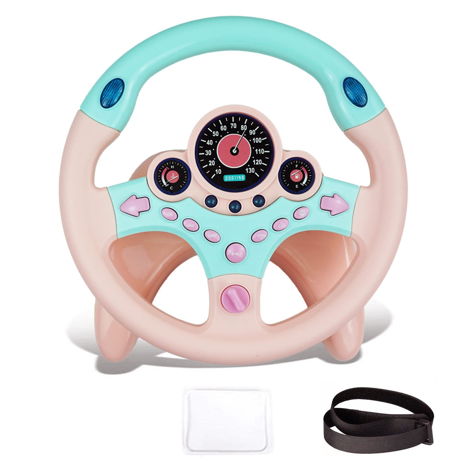 RedCrab Steering Wheel Car Driving Simulated Toy with Light and Music for Kids, Pretend Driving Seat Toys,Baby Electric Early Learning Educational Toys for Boys and Girls (Pink)