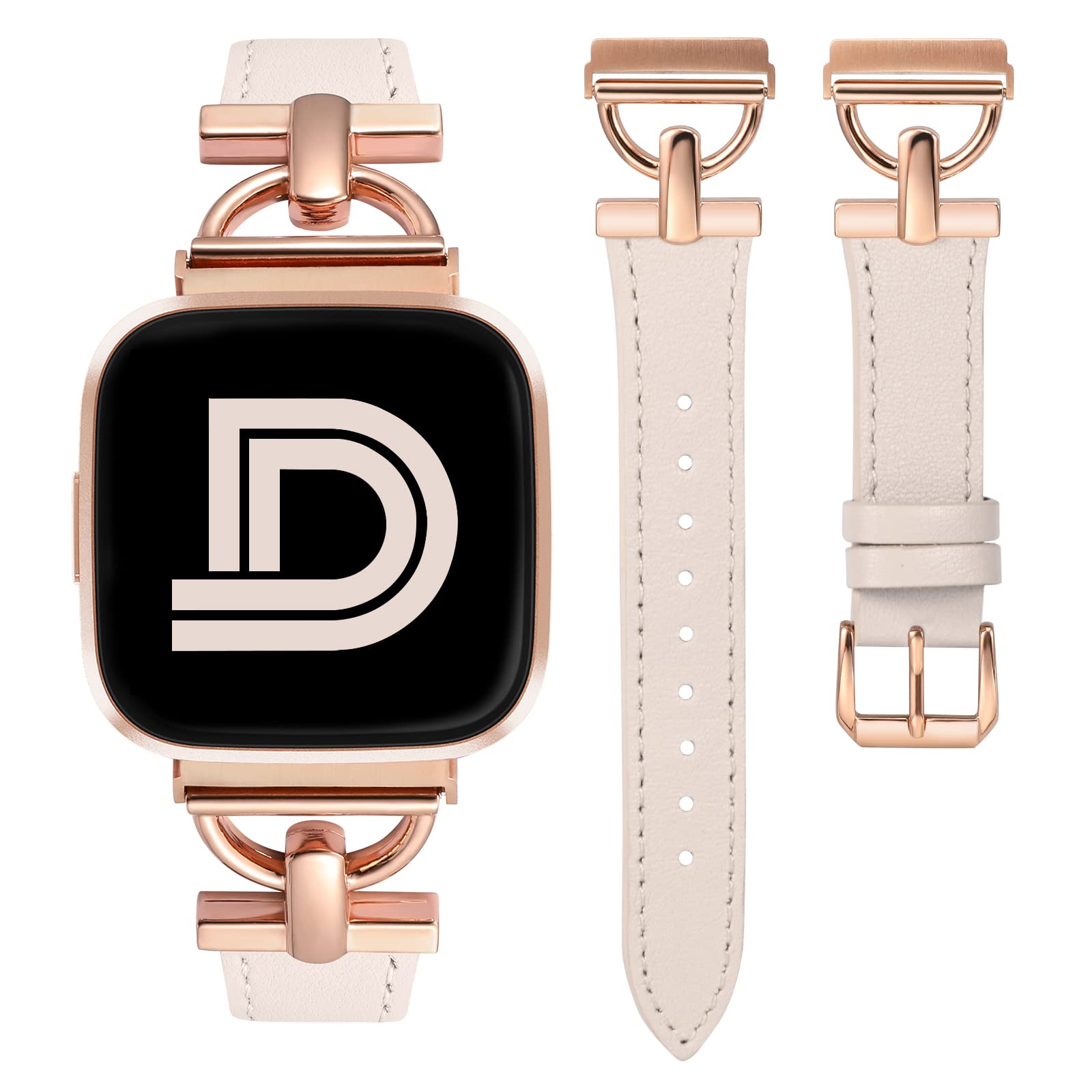 Wearlizer Leather Strap Compatible with Fitbit Versa & Versa 2 - Adjustable Women's Wristband with D-Shape Metal Buckle