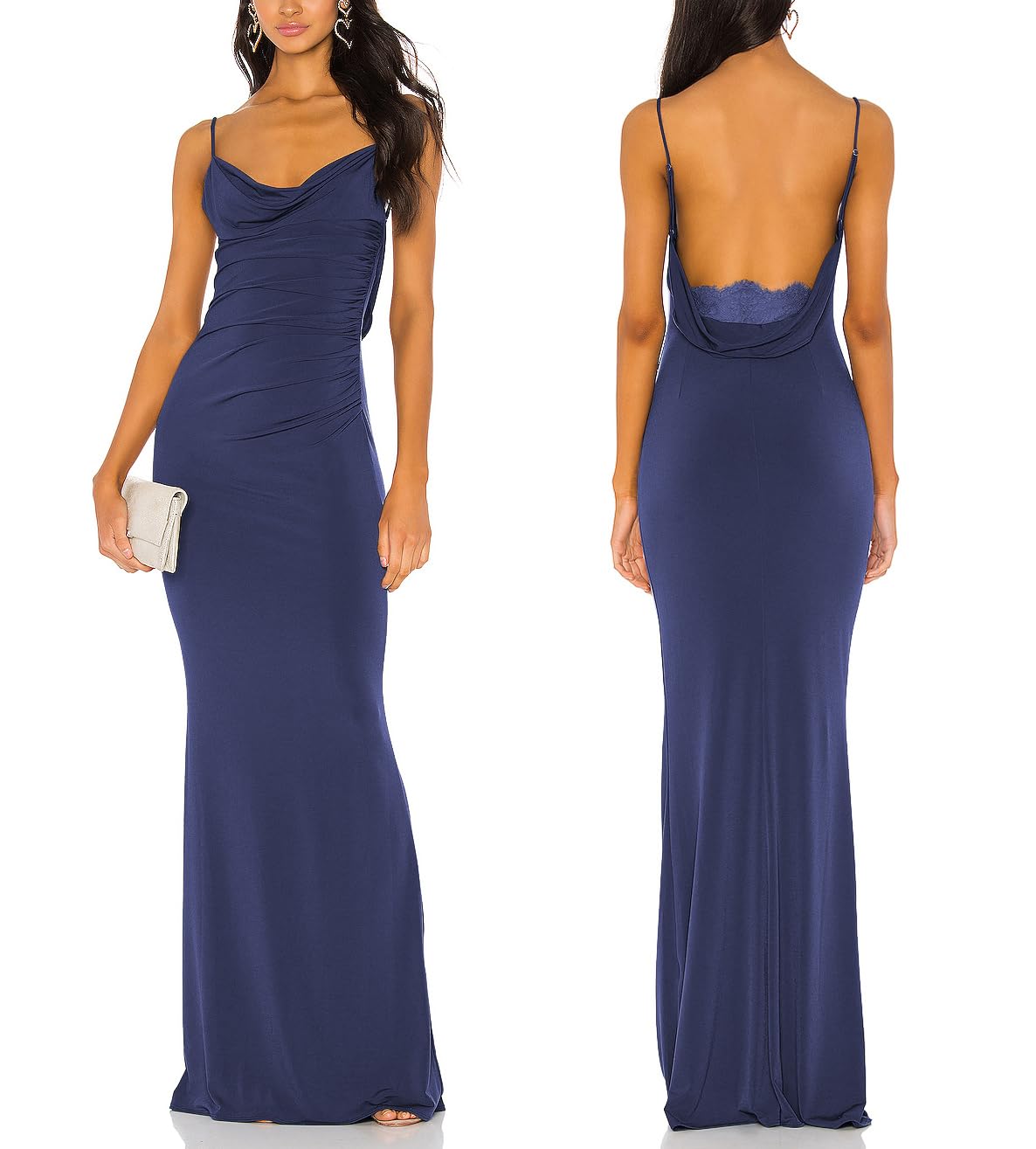 Photo 1 of Aigeman Women Spaghetti Straps Mermaid Evening Party Dress Drape Neck Lace Backless Formal Maxi Dress Surreal Gown 21(Small,Royal Blue)