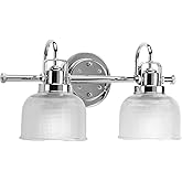 Progress Lighting 2-Light Clear Double Prismatic Glass Coastal Bath Vanity Light, Archie Collection, Indoor, P2991-15, Polish