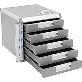 LTIGOAW 5 Tier Aluminium Desktop Drawer Organizer, File Organizer with Locking Drawer, Lockable Drawer Organizer, Office School Administrative Office Supplies