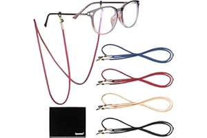 Tomorotec [4 Pack] Eyeglasses Holder Strap Cord, Eyeglass Retainer, PREMIUM PU LEATHER Eyeglasses String Holder Chain Necklace, Glasses Cord Lanyard with Free Microfiber Cleaning Cloths (4 Colors)