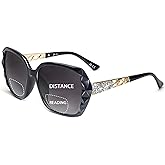 JM Bifocal Reading Sunglasses for Women Fashion Oversized Square Sun Readers Outdoor Reading Glasses UV400 Protection Black +2.25