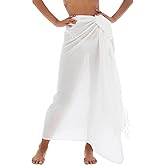 Back From Bali Womens Sarong Wrap Swimsuit Cover Up Solid Beach Pareo Bathing Suit Skirt Coconut Tie Clip