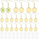 UNICRAFTALE 15 Pairs 18K Gold Plated Blank Dome Dangle Earrings Stainless Steel Flat Round Earring Bezel Tray Cabochon Setting with Ear Wire Hooks Bezel Trays Cabochons for Jewelry Making Tray 14mm