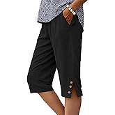 IWOLLENCE Women's Casual Summer Bermuda Shorts Side Split Button Deco Knee Length Long Shorts with Pockets