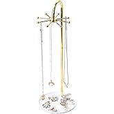 KunGe Necklace Holder, Rotating Necklace Display for Vendors, Metal Jewelry Display Stand, Hanging Pandent Chain Tower Rack with 8 Hooks