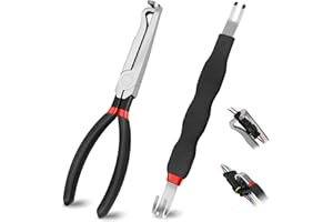 DHAPY 2Pcs Electrical Disconnect Pliers Set, Automotive Electrical Connector Separator with with Straight & Dual-Head Designs, Electrica Disconnect Pliers for Cars, Push Tab and Fuel Line Clip Removal Tool