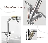 Hapilife Swan Dual Lever Kitchen Mixer Tap 1 Hole Chrome Vintage Brass Tap view 7