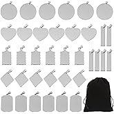 Toyosport 36 Pcs Stainless Steel Stamping Blanks, Metal Charms Tag Pendants, Multiple Shapes, Round, Heart, and Diamond, Including Black Velvet Bag, DIY Jewelry Making