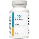 XYMOGEN K2-45 Vitamin K - Vitamin K2 MK-7 Derived from Non-GMO Soybeans - The Most Bioavailable Form of K2 Available - Supports Cardiovascular + Bone Health (60 Capsules)
