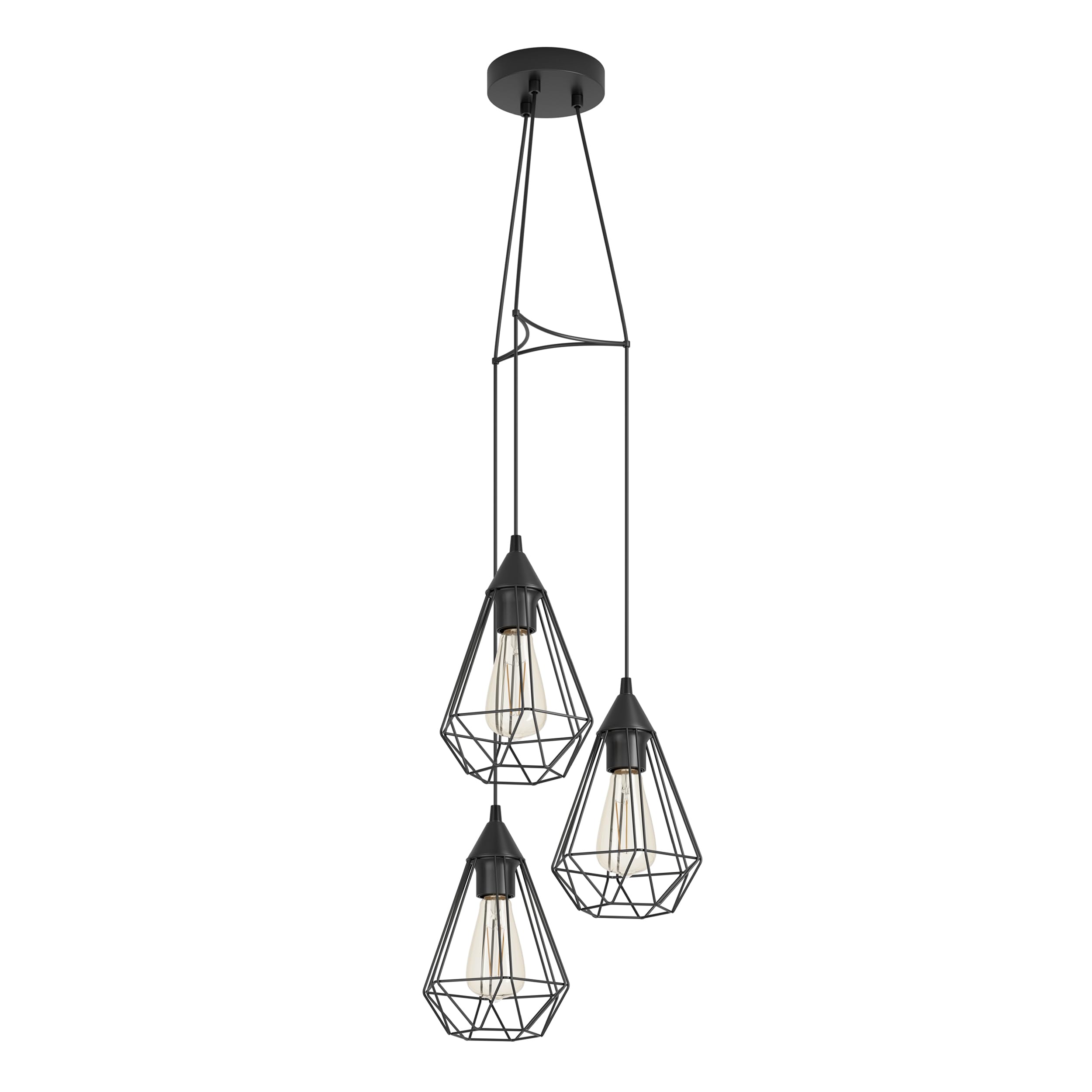 Eglo Tarbes Black Vintage 3-Flame Steel Pendant Light, Dining Room Hanging lamp, Retro/Industrial Design Lighting, E27 Socket, Ø 31 cm/12.2 inches — image 1