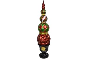 Fraser Hill Farm Christmas Pedestal Topiary Decoration, 4-Ft. Tall in Resin Urn in Red, Green, Black, Gold