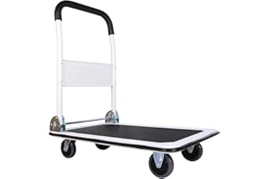 330LBS Heavy Duty Foldable Flatbed Cart/360 °Dual axis Rotating Wheel+Super Strong Load-Bearing Anti Slip Steel Flatbed-Space