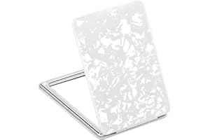 YTZJ DIRECT Delicate Compact Travel Vanity Mirror for Girls Women Men, White 2-Sided Folding Makeup Mirrors for Pocket Handbag Purse Wallet, Portable Slim Magnifying Cosmetic Mirror with 3D Shell Pattern