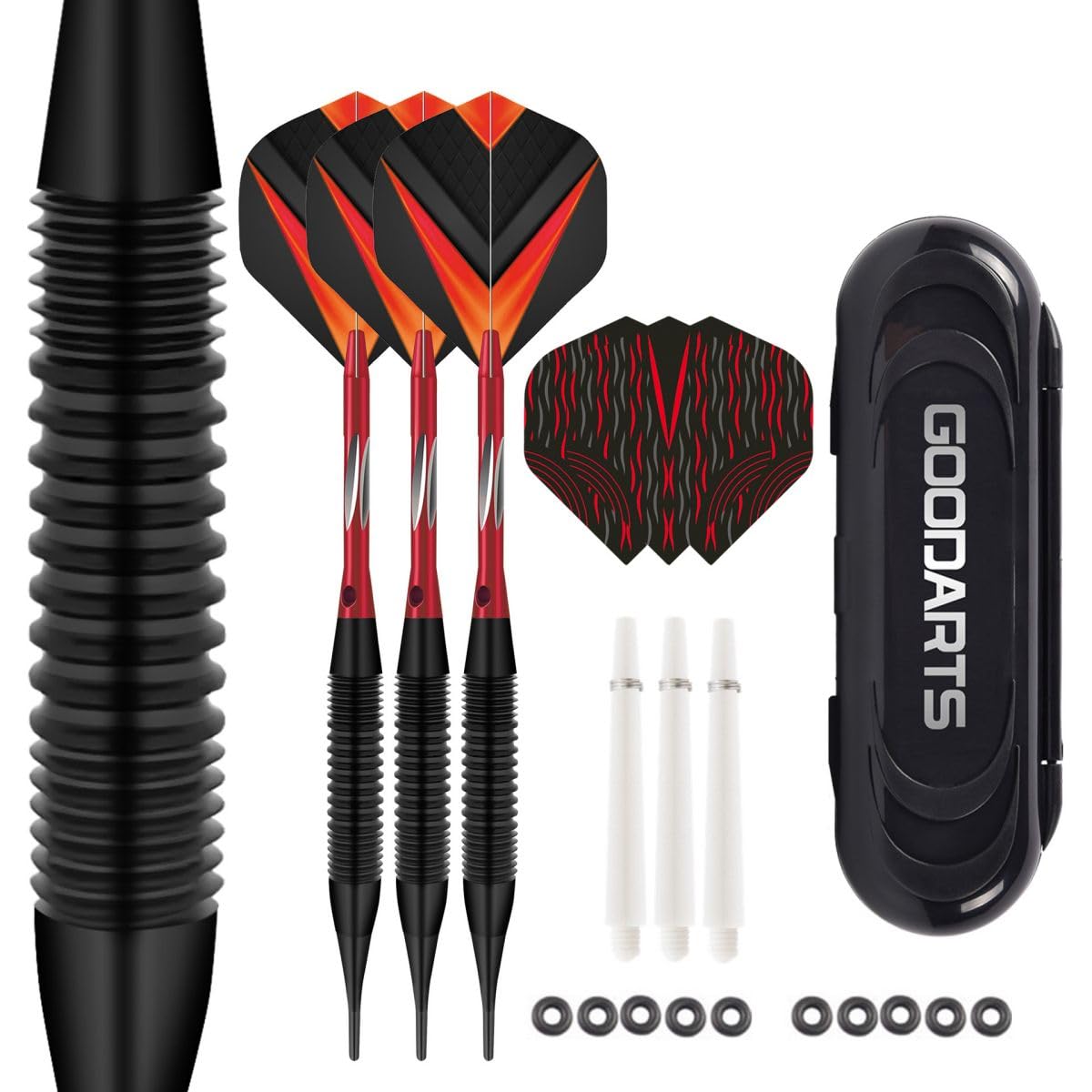 HRLORK 3 Packs Darts Set Professional Darts Set Plastic Soft Tip Darts Aluminum Shafts Darts Stems and Flights with 3 White Spare Shafts and Darts Case- Red