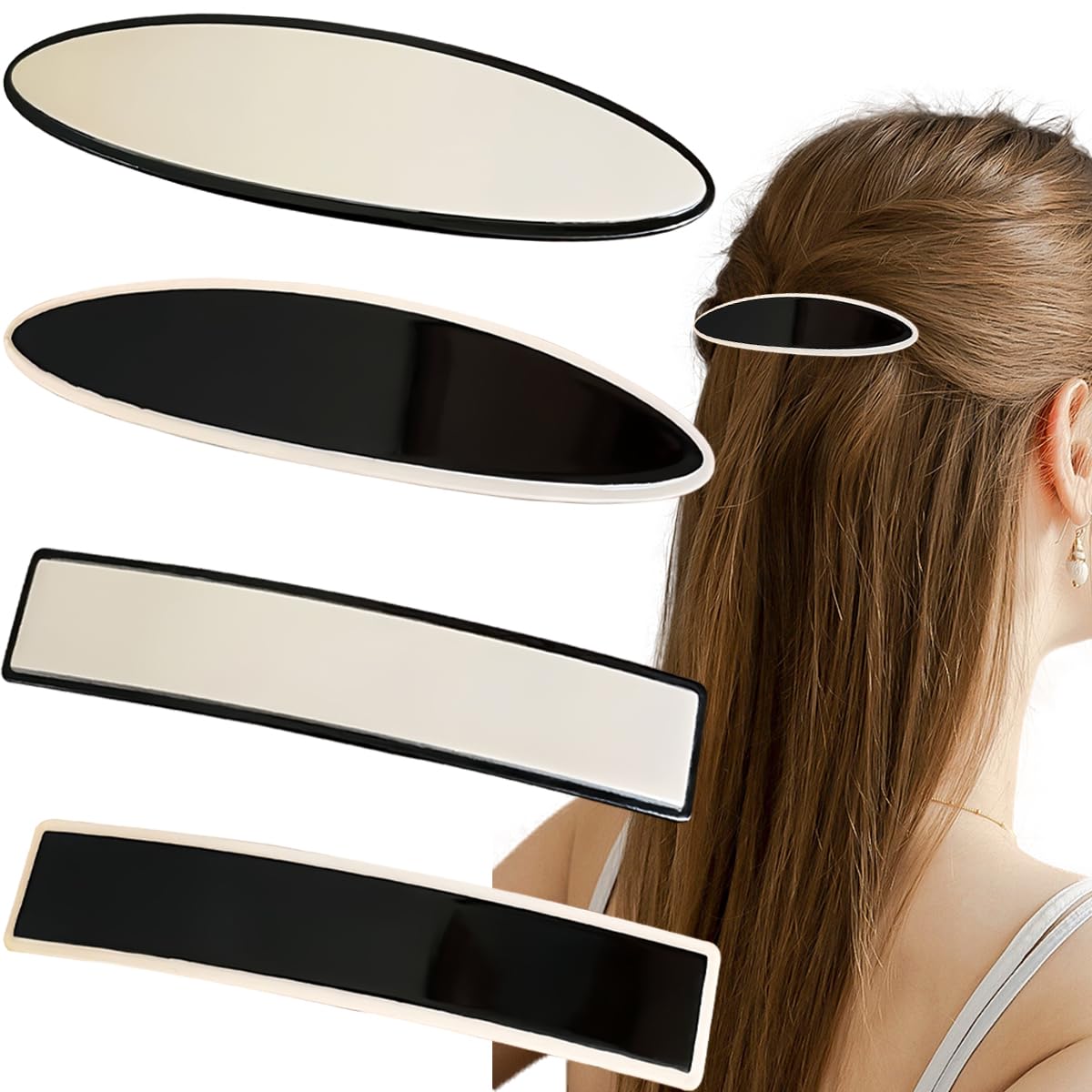 4 PCS Elegant French Clip Large Elegant Hair Barrettes French Design Hair Clips Large Retro Hair Barrettes Rectangular Automatic Hair Clamp Classic Simple Hair Accessories for Women Thin Thick Hair