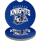 SUNY Geneseo Knights Primary Logo Car Coasters, Pack of 2, 2.5" Ceramic Stone, Drink Coaster for Cup Holders with Finger Notch