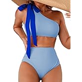 Herseas Women's One Bow Shoulder Bikini Sets 2 Piece Ruched Swimsuit Elegant Bathing Suit