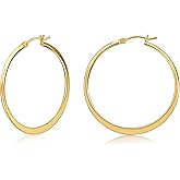 Gacimy Flattened 14K Gold Plated Hoop Earrings for Women, 14K Real Gold Plated Hoops with 925 Sterling Silver Post,Hypoallergenic Lightweight Earring