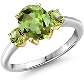 Gem Stone King 10K 2 Tone Gold Green Peridot 3-Stone Engagement Ring For Women | 2.70 Cttw | Oval 9X7MM | Gemstone August Birthstone