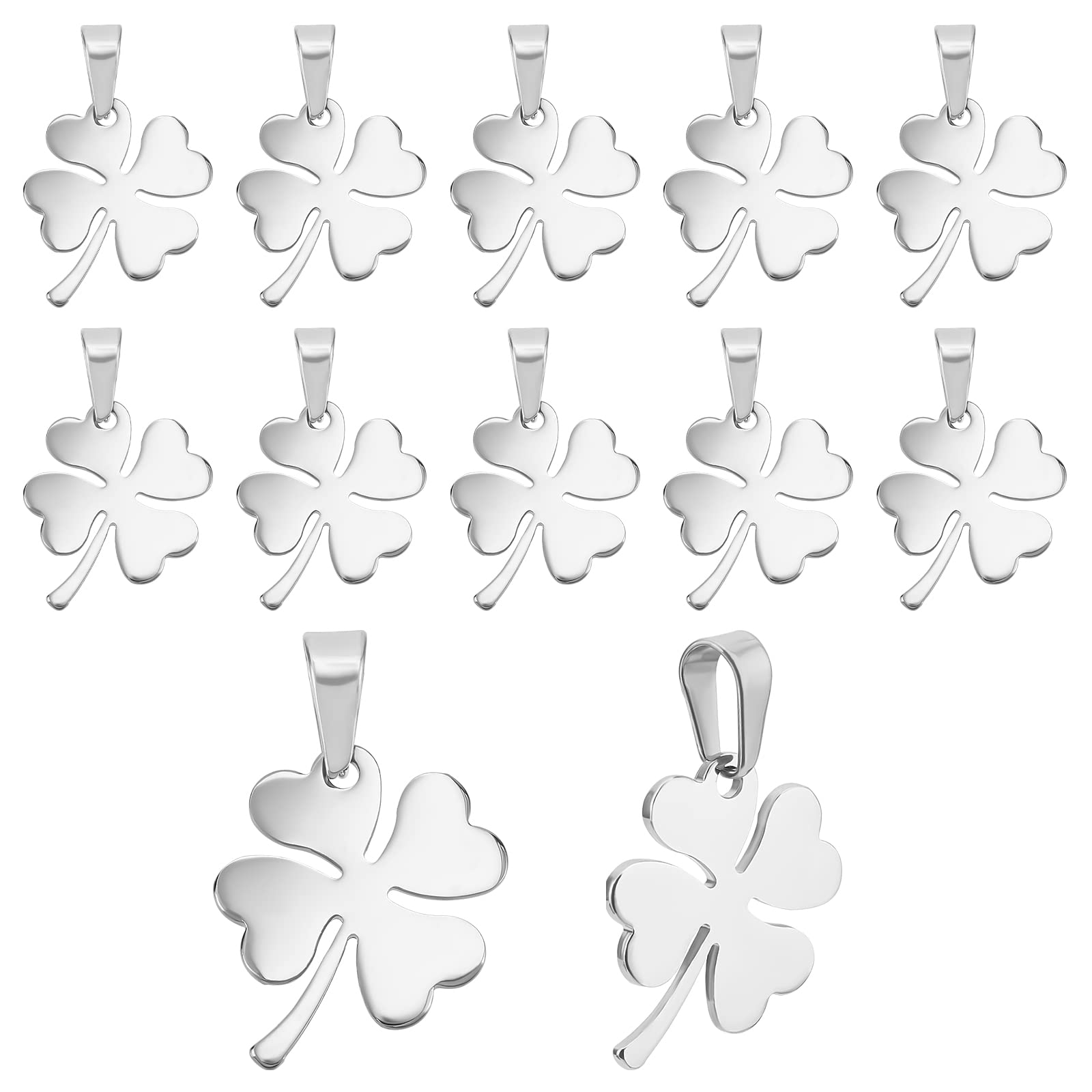 DICOSMETIC 12Pcs Stainless Steel Leaf Pendant Four Leaf Clover Jewelry Making Pendants and Charms with Clasp for Women DIY Bracelet Earring Necklace, Hole: 4x10mm