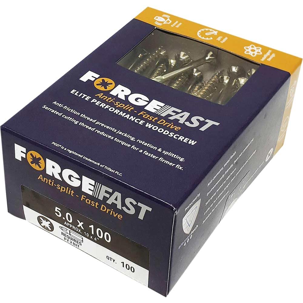 ForgeFast Elite Fast-Start Woodscrews | 5.0 x 100mm | Zinc Yellow | Box 100 — image 1