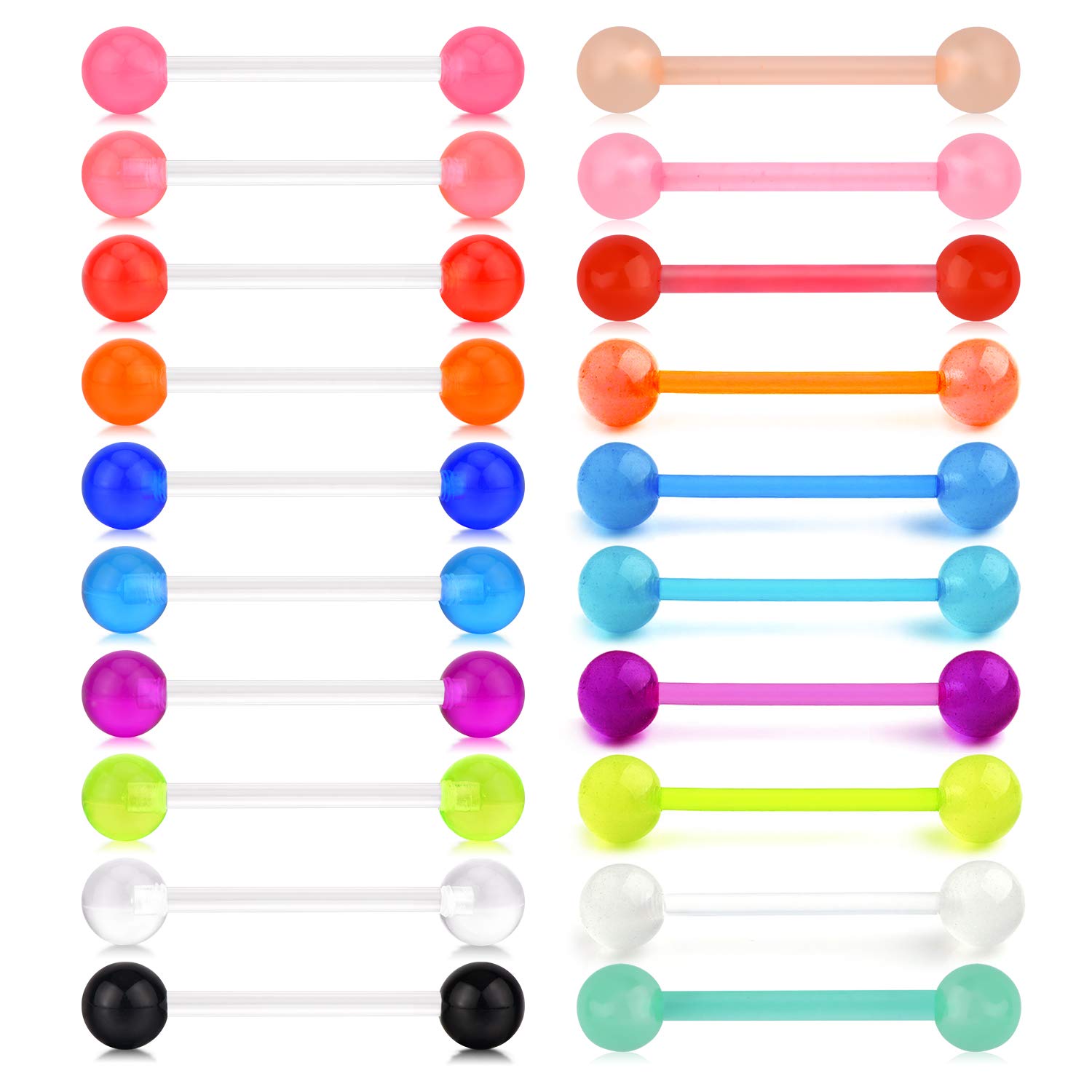 Briana Williams Plastic Tongue Bars Nipple Ring Set Bioflex Flexible 14G 16mm Barbell Piercing Jewellery