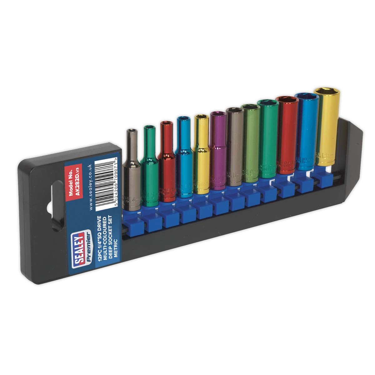 Sealey Ak282D Multi-Coloured Socket Set 12Pc 1/4In Sq Dr 6Pt Deep Metric