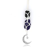 BOHO GARDEN Hanging Car Charm - Black Tourmaline, Amethyst - Dangling Moon, Healing Crystal Accessories, Rearview Mirror Decorations - Grounding, Confidence, Protection, Balance, Energy, Spirituality