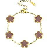 Fimhut Unique 14K Gold Four-Leaf Clover Bracelet, Suitable for Ladies，White/Black/Blue Lucky Chain Four-Leaf Clover Bracelet，Fashionable Bracelet Set，Jewelry Gift Suitable for Ladies