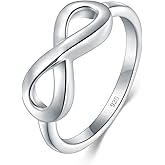 BORUO Infinity Ring - Platinum Plated Over Sterling Silver Rings For Women - 925 Infinity Sterling Silver Rings - Knot Ring - Infinity Shape Ring - Classic Gift for Special Occasions - Stackable - 2mm Size 4-12