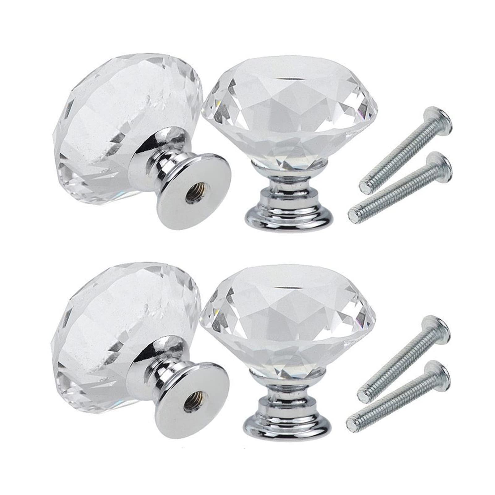 Yesmin Crystal Door Knobs,4 Pcs 30MM Crystal Drawer Carbinet Door Handle Puller with Screws for Home Kitchen Office Drawer Cupboard Closet(Silver)