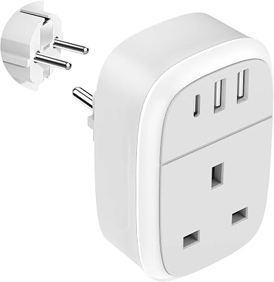Cyzbim European Plug Adapter UK to EU 32W USB C Fast Charger Grounded