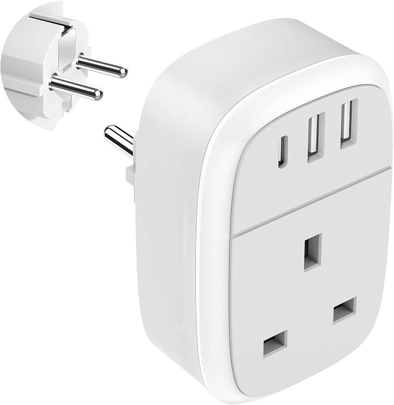 Cyzbim European Plug Adapter UK to EU 32W USB C Fast Charger Grounded