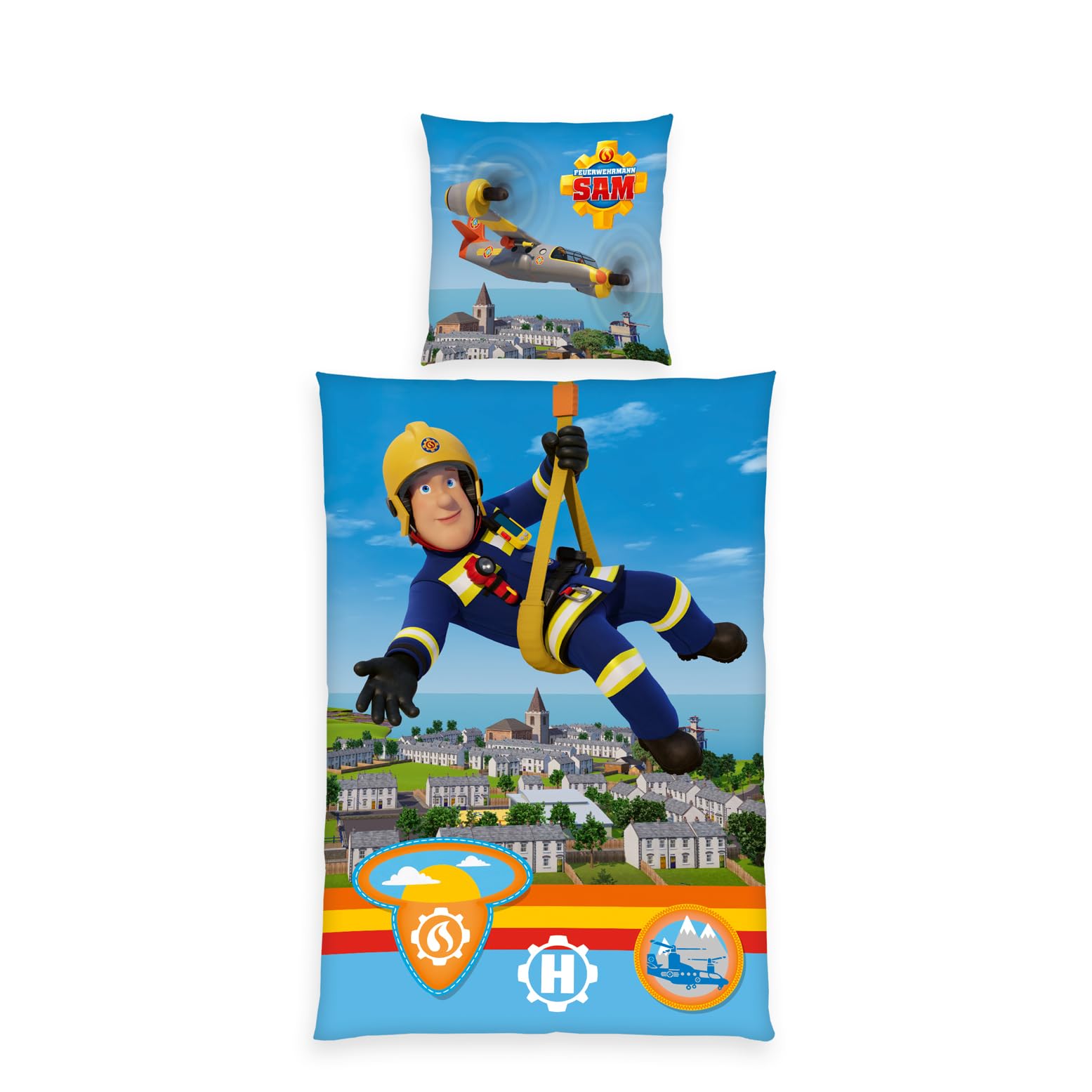 Herding Fireman Sam Bed Linen, Pillowcase 80 x 80 cm with Reversible Motif, Duvet Cover 135 x 200 cm, with Zip, 100% Cotton/Renforcé