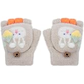 NICEYST Kids Convertible Flip Top Winter Gloves for 4-8 Years Rabbit Fingerless Knit Gloves for Boys Girls Soft Cute Mittens