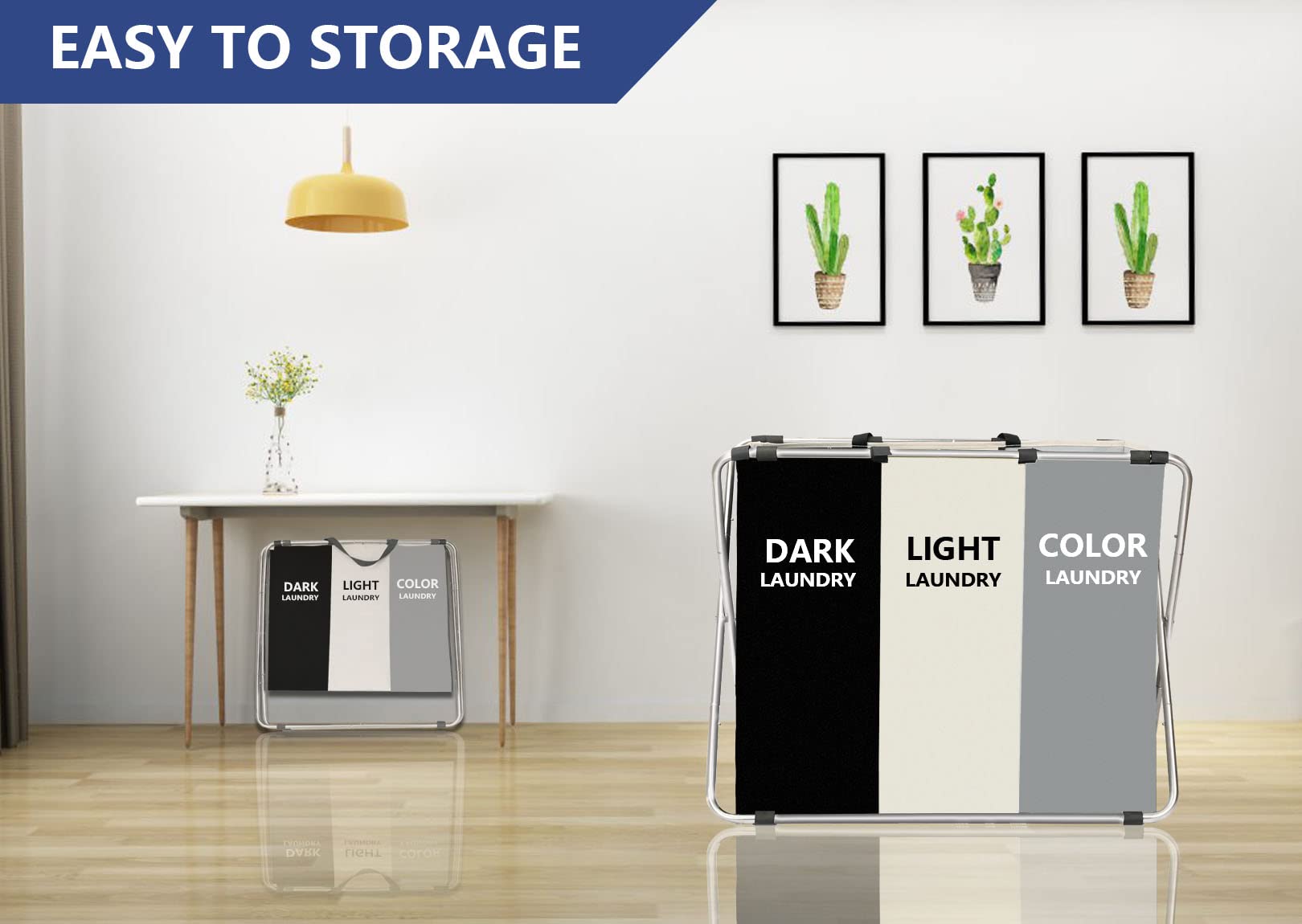 180L Laundry Basket Sorter, Large 3 Section Collapsible Laundry Hamper for Laundry Room Organization, 28