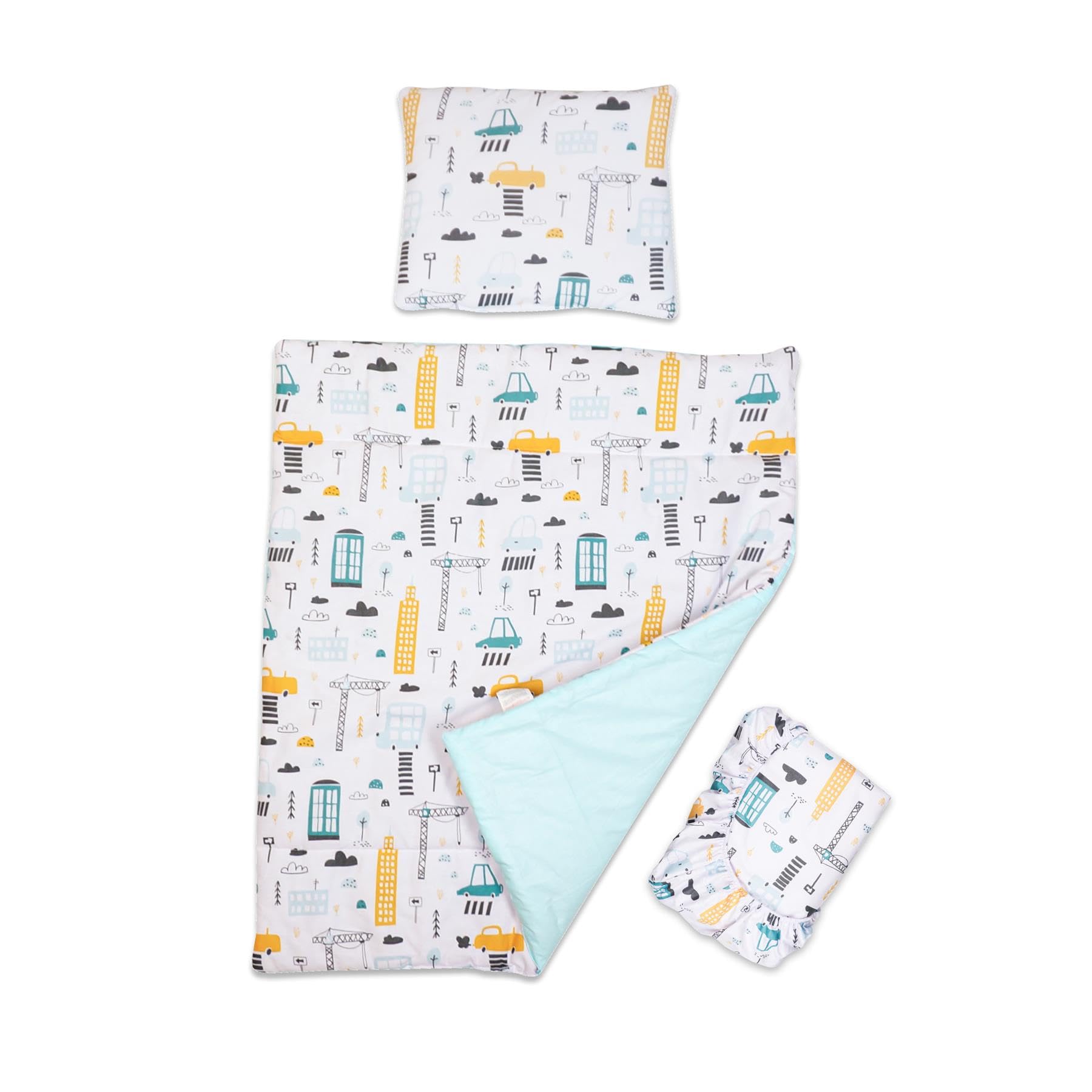 Baby Comfort 3 piece set Duvet Cover Pillowcase and Fitted Sheet for 83x50 cm Co-Sleeper Crib 12M+ (City)