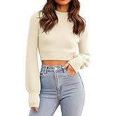 GeGekoko Womens Sexy Crew Neck Cropped Sweaters Ribbed Knit Long Sleeve Crop Tops Pullover