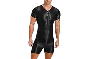LiiYii Men's Swimwear Bathing Suit Bodysuit Glossy Silky One Piece Smooth Shorts Jumpsuit Sportwear
