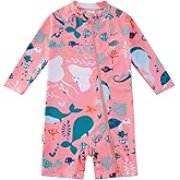 Baby Girl One Piece Swimsuit Sunsuit with Full-Length Zipper UPF 50+ Sun Protection Infant Swimwear