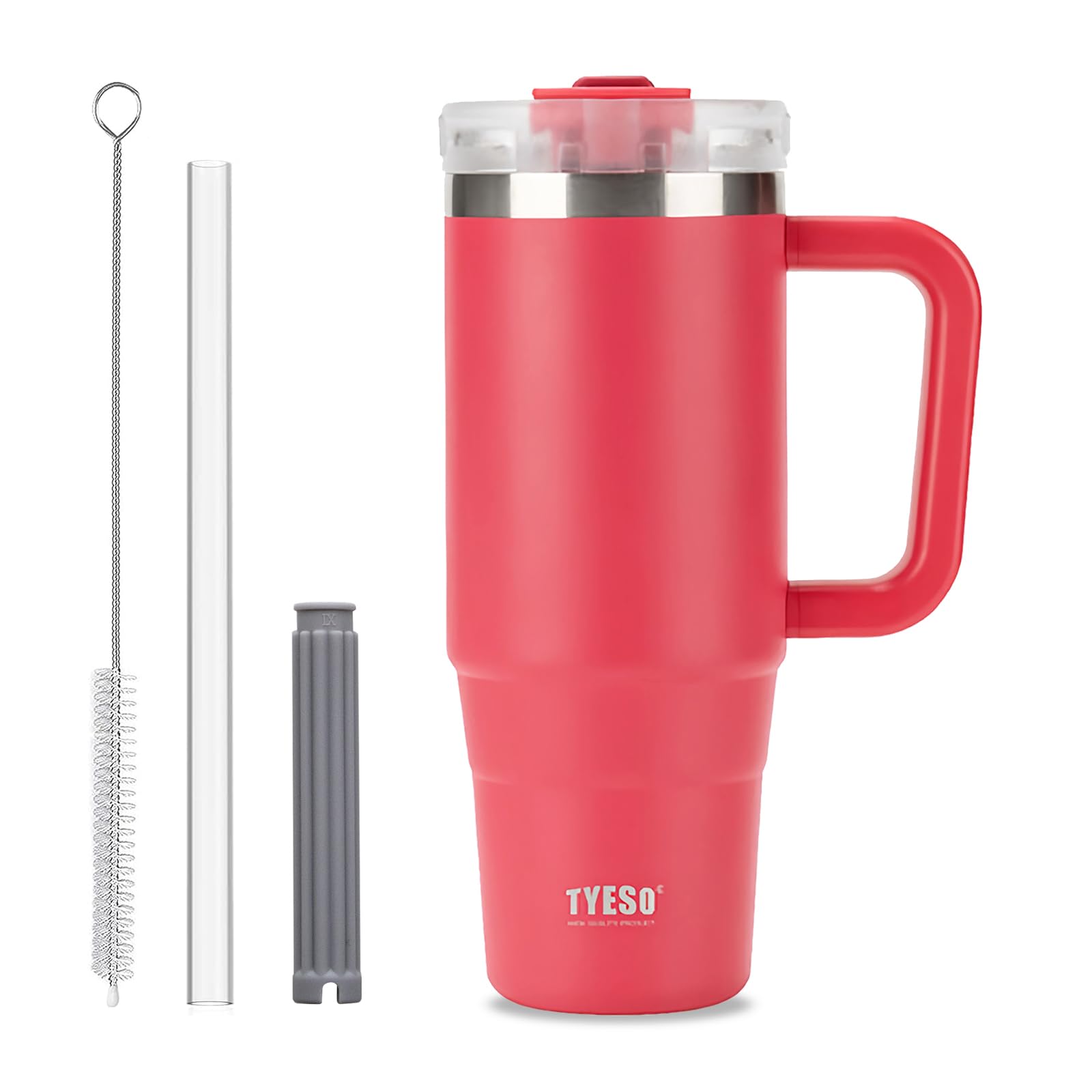 Klaraber Coffee Cup Travel Mug with Handle, 30oz Tumbler with Lockable Lid, Stainless Steel Vacuum Insulated Water Bottle with Straw, Leakproof & Portable Travel Cup for Hot and Cold Drinks (Red)