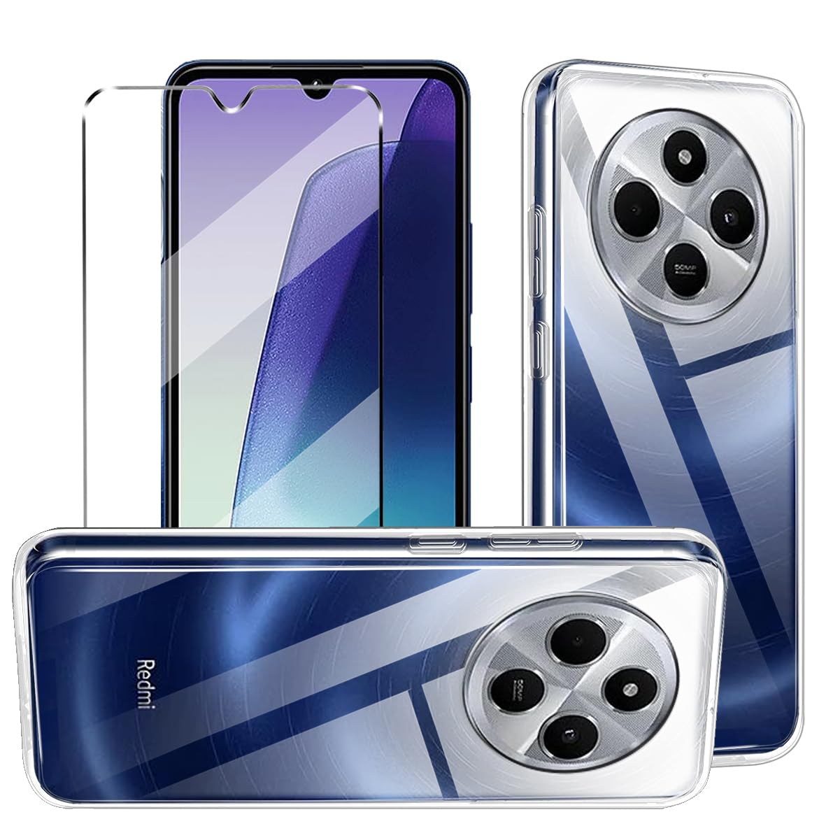 HuiYouMY 2-in-1 Case Compatible with Xiaomi Redmi 14C / Poco C75 Cover with 1 Pack Tempered Glass Screen Protector for Poco C75 Slim Fit Soft TPU Shockproof Anti-Scratch Phone Case - Clear