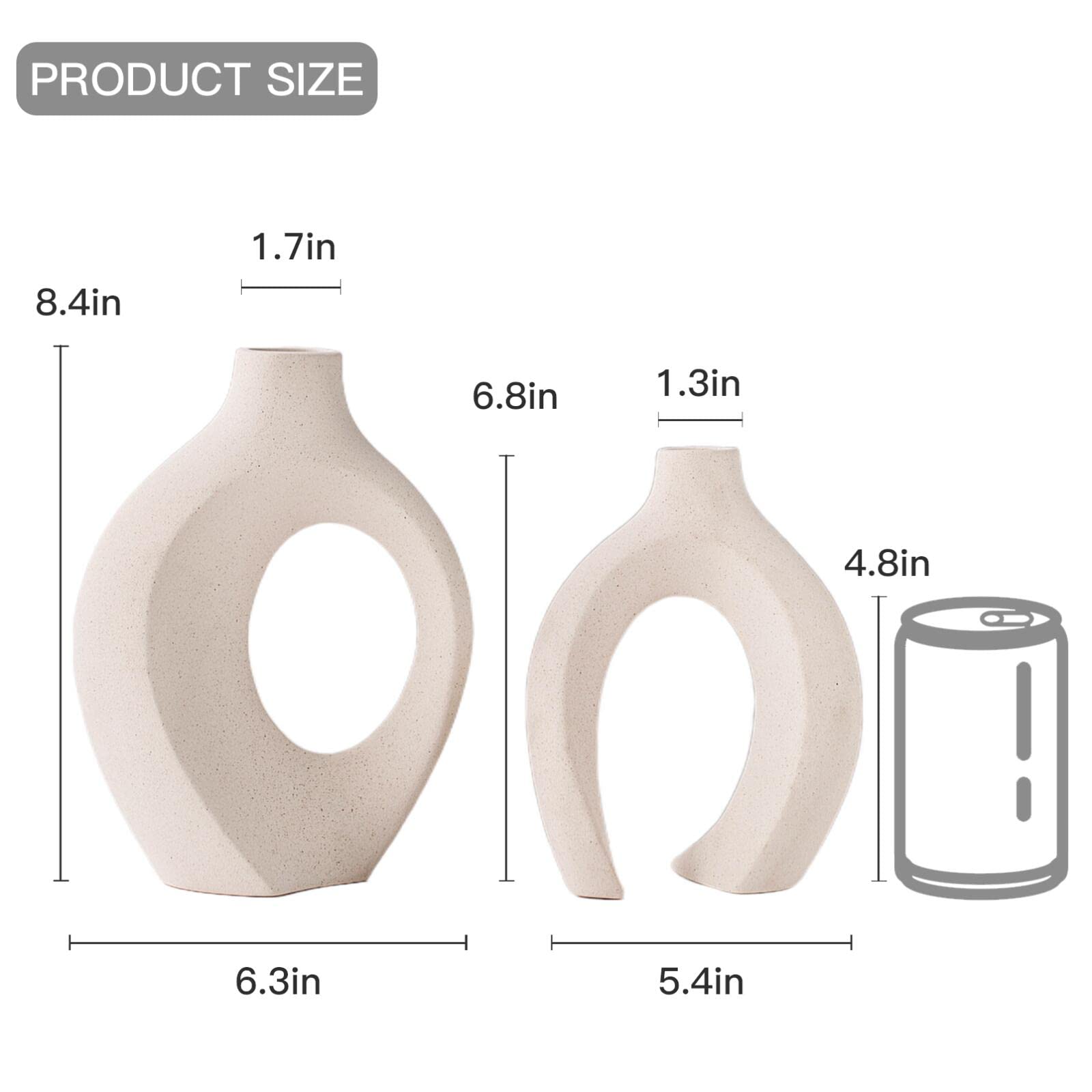 Lvases Snuggle Hollow Ceramic Vase Set of 2, Nordic Modern Boho ins Style Decorative Ceramic Aesthetic Flower Vase for Home Decor (Milky White W 6.3" X H 8.4") - Image 6