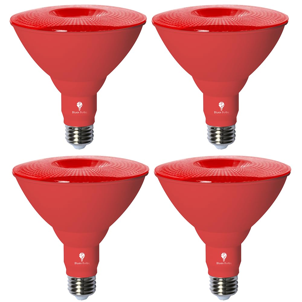 Bluex Bulbs Par38 LED Flood Light Bulb - 18W (120Watt Equivalent) - Dimmable - E26 Base - LED Lights, Party Decoration, Porch, Home Lighting, Holiday Lighting, Flood Lights (Red, 4 Pack) Image