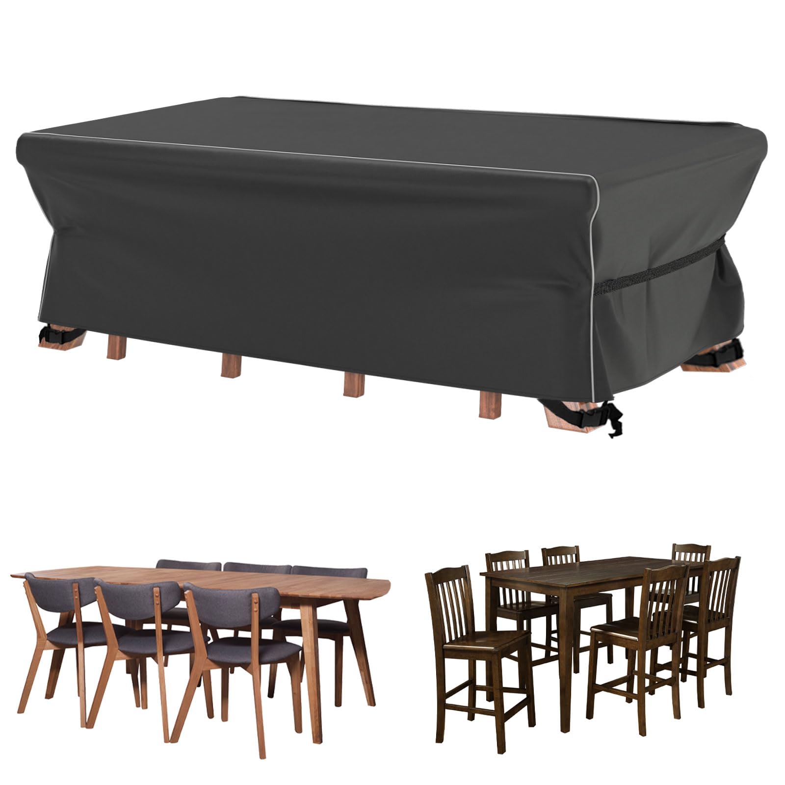 Photo 1 of Velway Patio Furniture Set Cover - Heavy Duty 420D Waterproof Weatherproof Outdoor 6FT Dining Table Coffee Table Chair Covers with Reflective Tape Rectangular 74"L x 47"W x 28"H - Black