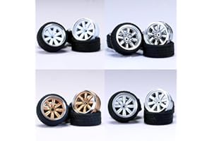 WAVEIST 1/64 Wheels and Tires,Real Riders Series,Upgrade Mainline Diecast Model Cars,Diameter is 0.43in, 4 Sets/pack,Eight-axis Spoke,ABS Wheels with Rubber Tire Rivet Axle Metal Rims(HW-E)